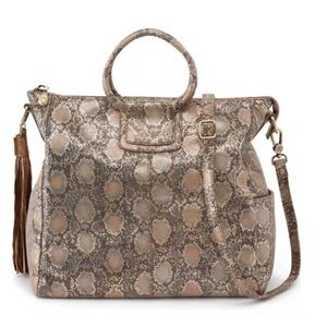 HOBO Taupe Snakeskin-Print Tote with Tassel